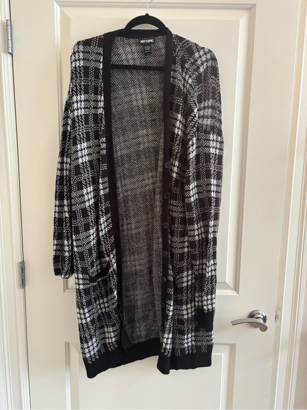 Hot Topic Black & White Plaid Button-Up Cardigan